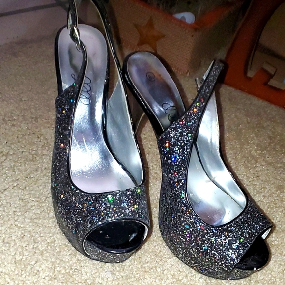 Black multi color glittered open toe sling backs - Picture 1 of 4